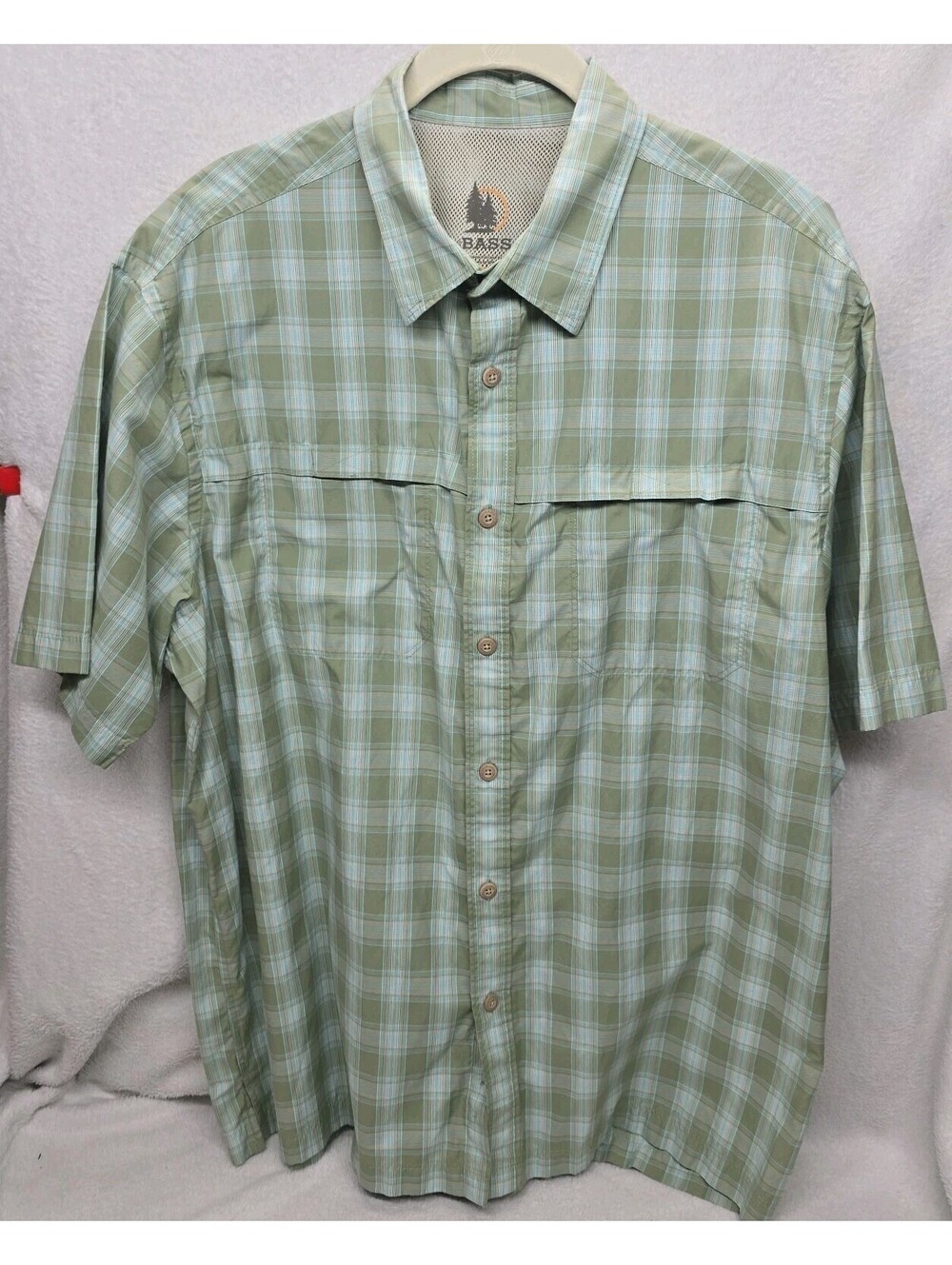 G.H. Bass & Co Shirt Mens Large Green Gingham Plaid Short Sleeve Button Up